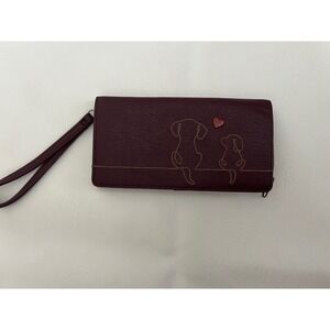 Relic Burgundy Faux Leather Dog Motif Wristlet Bifold Wallet with Heart Accent